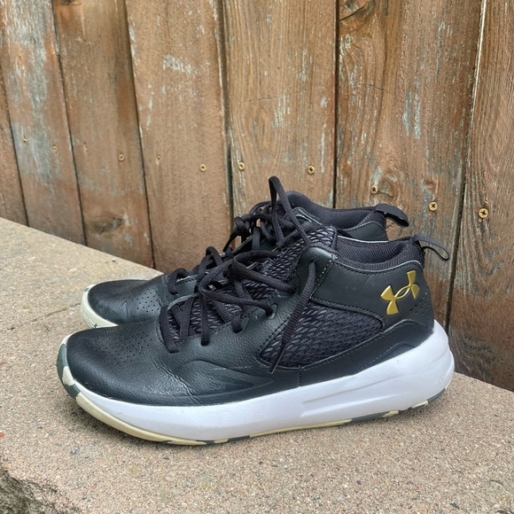UNDER ARMOUR Men’s Black White Gold High Top Lockdown Shoe Size 8.5 - Picture 1 of 10